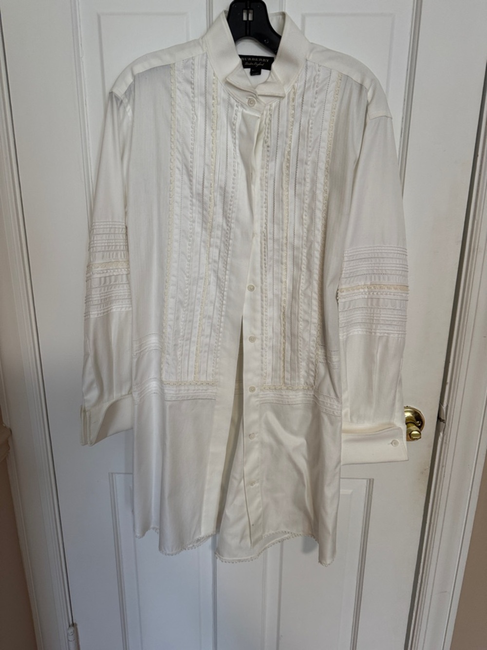 Burberry Ivory Embroidered Longline Button Shirt
